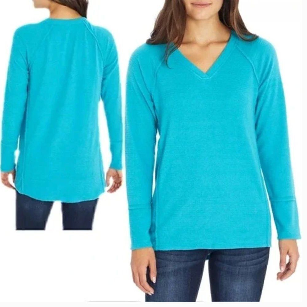 Wildfox Haley Brushed Top Sweater V-Neck Peacock XL